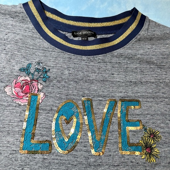 Lane Bryant women’s Gray Sweatshirt with Love Design. Embroidery, lace, sequins - Picture 1 of 8